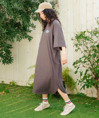 ラグラン サークル ロゴ ビッグ マキシ 5分袖 Tシャツワンピース 857-5952
