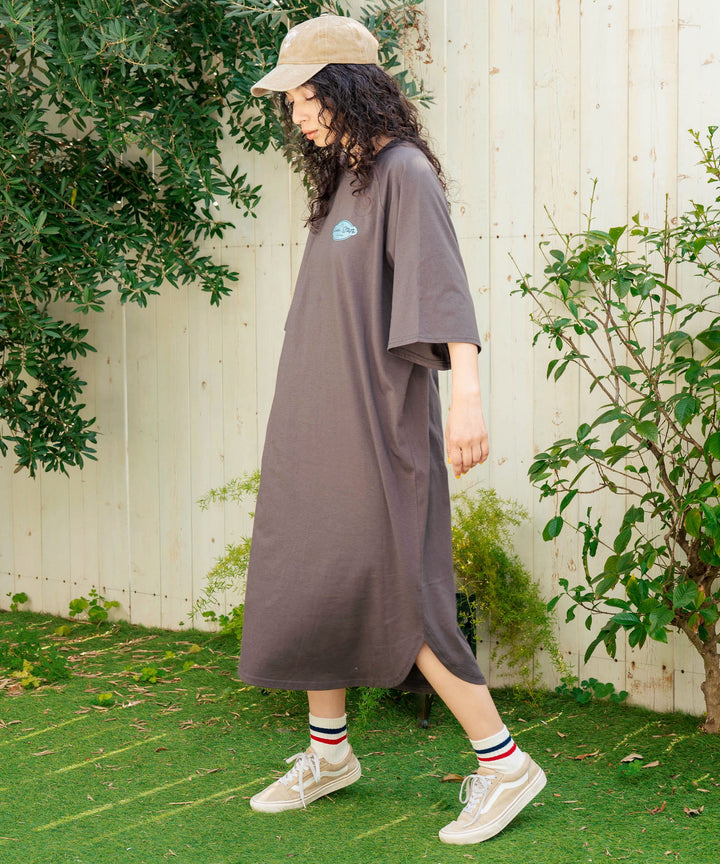 ラグラン サークル ロゴ ビッグ マキシ 5分袖 Tシャツワンピース 857-5952
