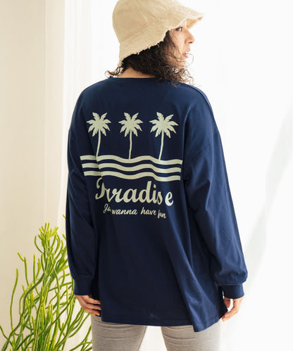 パームツリー サーフプリント ビッグ ロングスリーブ Tシャツ 853-5949