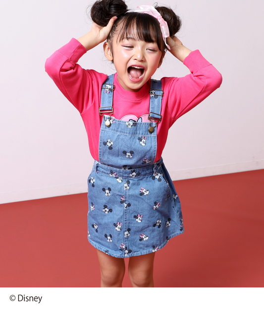 【Disney】＜Mickey＆Minnie＞ ANAP KIDS 総柄 プリント デニム サロペット スカート 427-3441