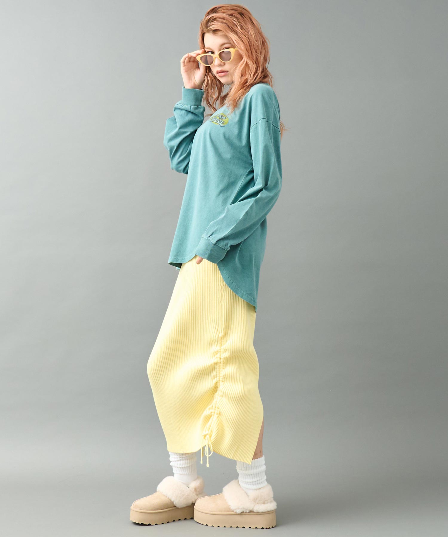 リブニット サイドギャザー ロングスカート 151-5937 – ANAP
