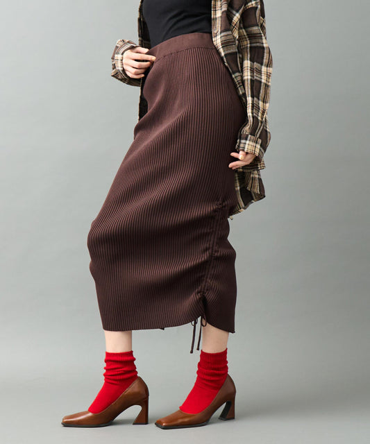 リブニット サイドギャザー ロングスカート 151-5937