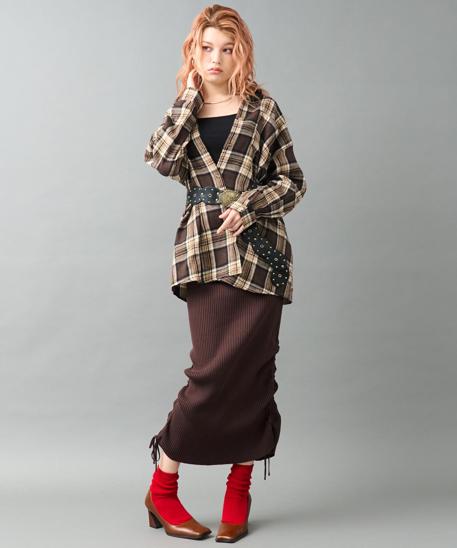 リブニット サイドギャザー ロングスカート 151-5937 – ANAP
