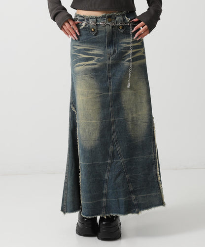 フリンジ デザイン スタッズ デニム ロング スカート 151-5967