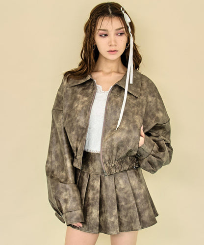 ヴィンテージ加工 フェイクレザー プリーツ ミニ スカート 151-5991