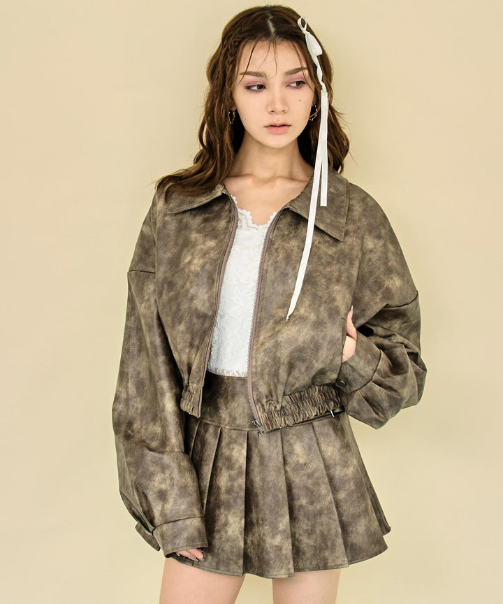 ヴィンテージ加工 フェイクレザー プリーツ ミニ スカート 151-5991