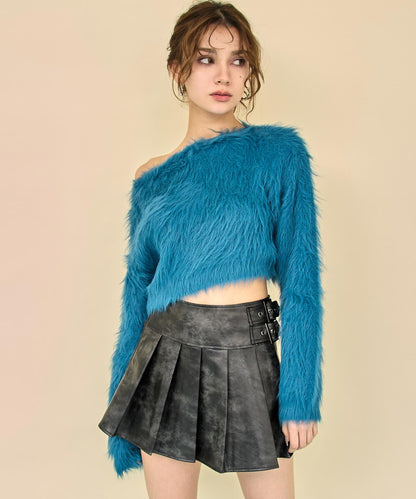 ヴィンテージ加工 フェイクレザー プリーツ ミニ スカート 151-5991