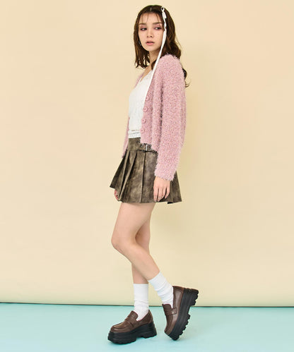 ヴィンテージ加工 フェイクレザー プリーツ ミニ スカート 151-5991