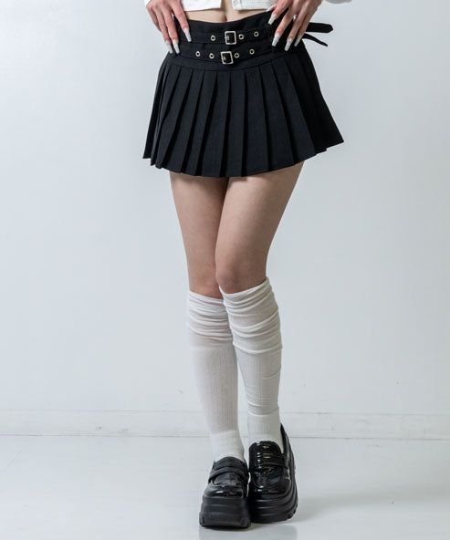 ダブルベルト インパン付き プリーツ ミニスカート 151-6053