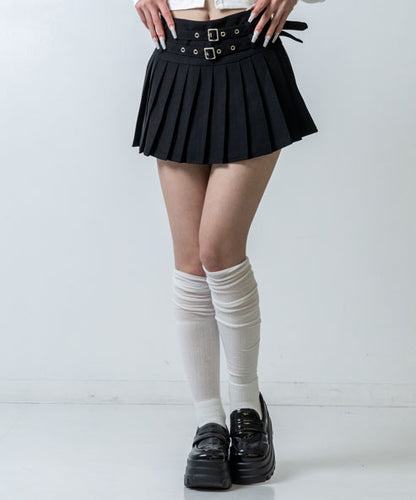 ダブルベルト インパン付き プリーツ ミニスカート 151-6053