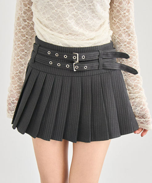 ダブルベルト インパン付き プリーツ ミニスカート 151-6053