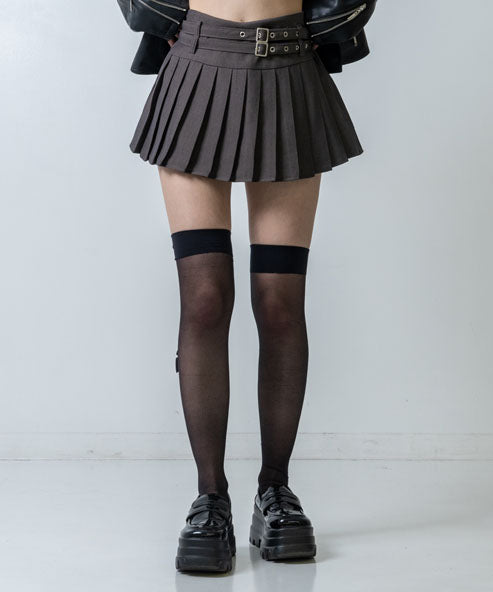 ダブルベルト インパン付き プリーツ ミニスカート 151-6053