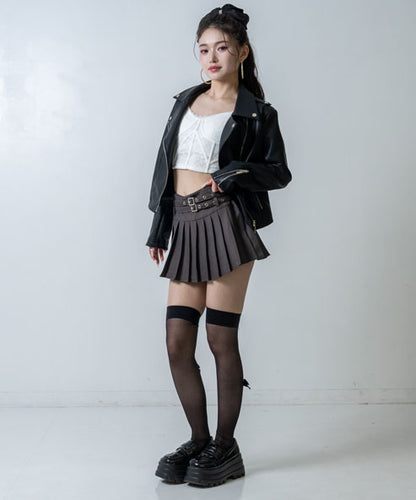 ダブルベルト インパン付き プリーツ ミニスカート 151-6053