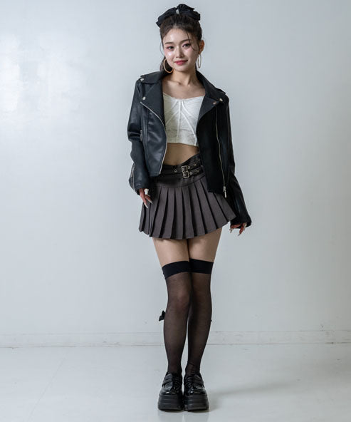 ダブルベルト インパン付き プリーツ ミニスカート 151-6053