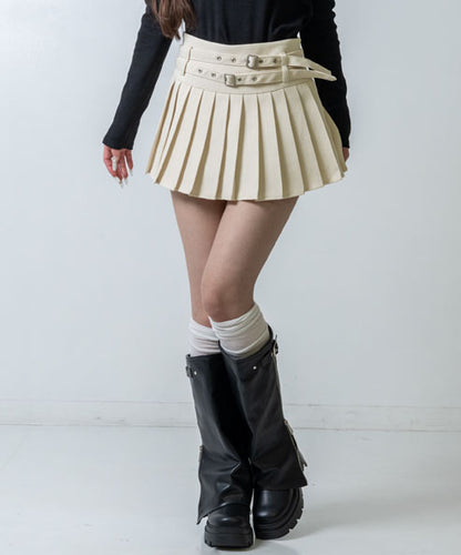 ダブルベルト インパン付き プリーツ ミニスカート 151-6053