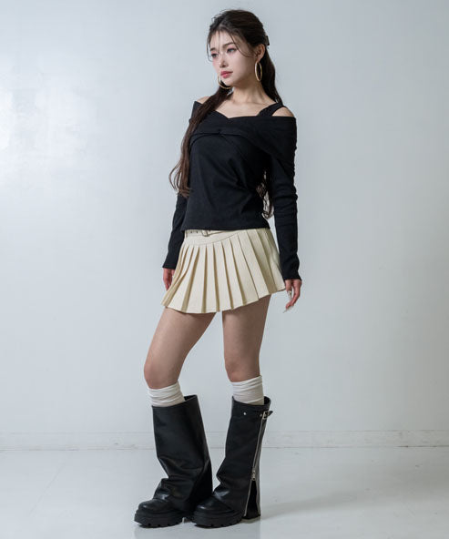 ダブルベルト インパン付き プリーツ ミニスカート 151-6053