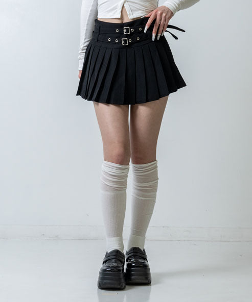 ダブルベルト インパン付き プリーツ ミニスカート 151-6053