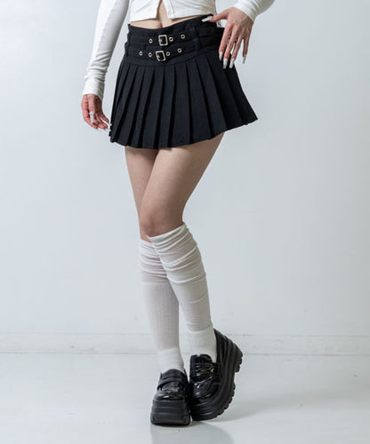 ダブルベルト インパン付き プリーツ ミニスカート 151-6053