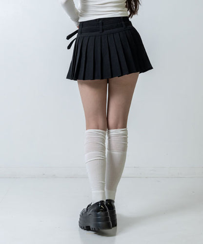 ダブルベルト インパン付き プリーツ ミニスカート 151-6053