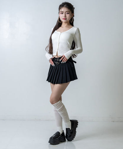 ダブルベルト インパン付き プリーツ ミニスカート 151-6053