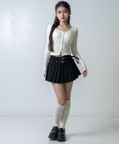 ダブルベルト インパン付き プリーツ ミニスカート 151-6053
