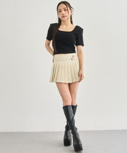 ダブルベルト インパン付き プリーツ ミニスカート 151-6053