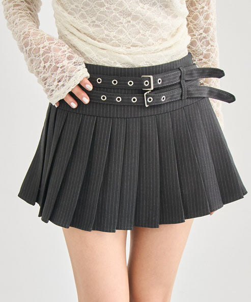 ダブルベルト インパン付き プリーツ ミニスカート 151-6053