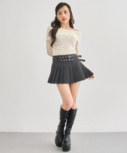 ダブルベルト インパン付き プリーツ ミニスカート 151-6053