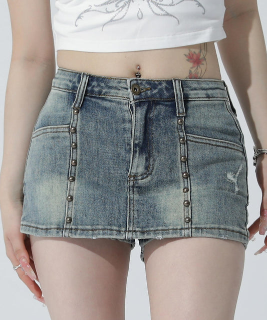 スタッズ付 デニム ミニスカートパンツ  151-6069