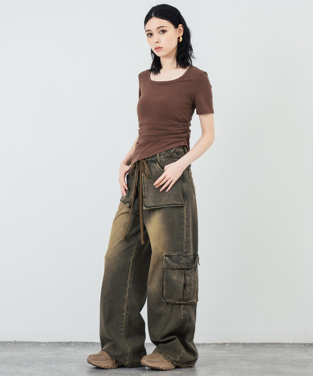 ウエスト レイヤード デザイン カーゴ デニム パンツ 152-5726