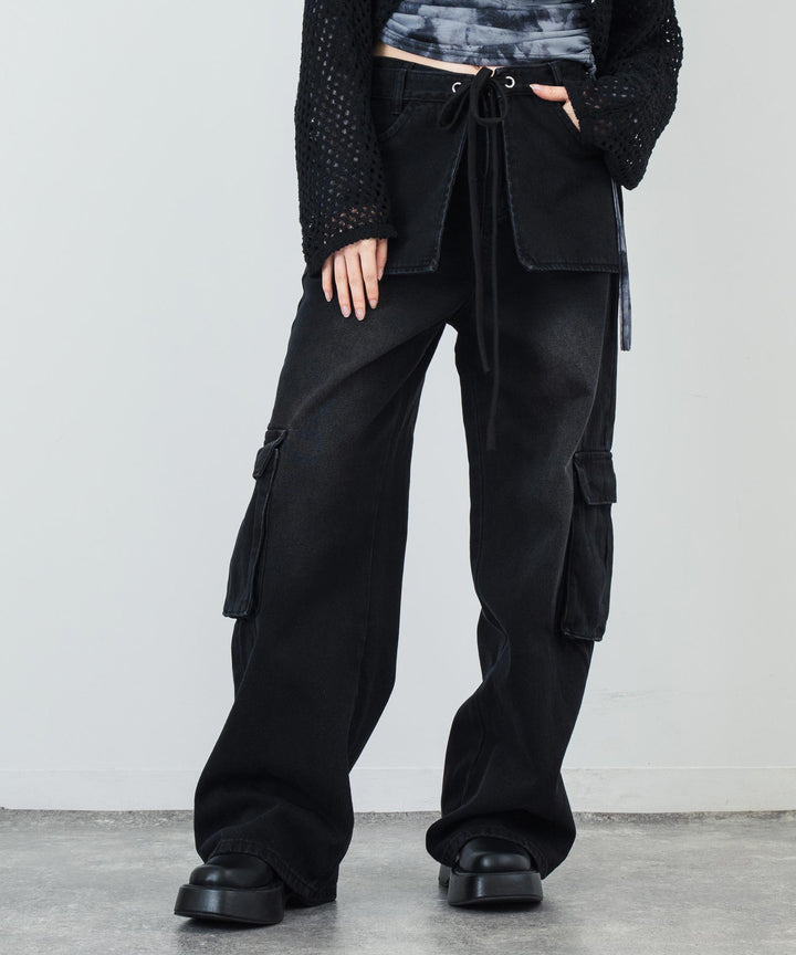 ウエスト レイヤード デザイン カーゴ デニム パンツ 152-5726