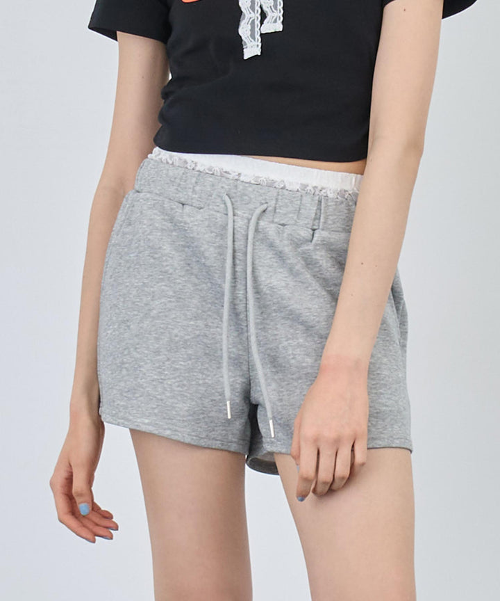 レース レイヤード風 スウェット ショート パンツ 152-5759