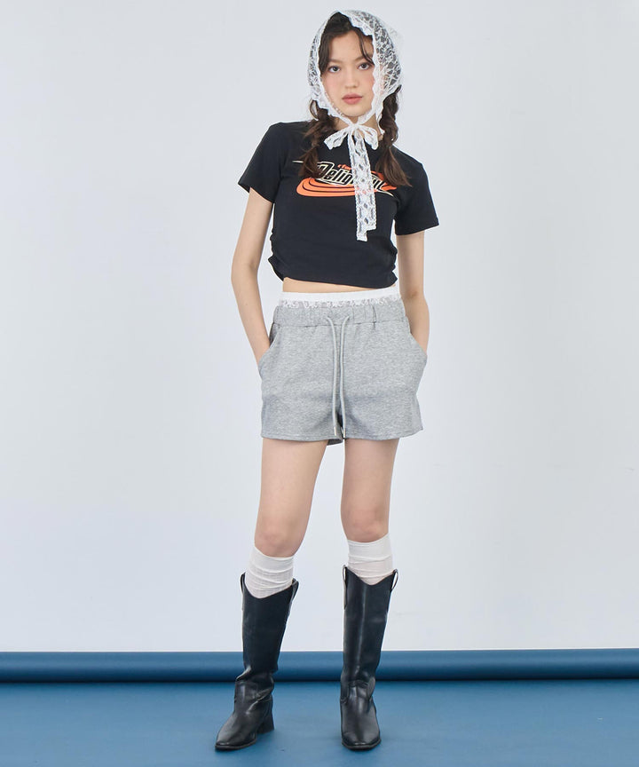 レース レイヤード風 スウェット ショート パンツ 152-5759