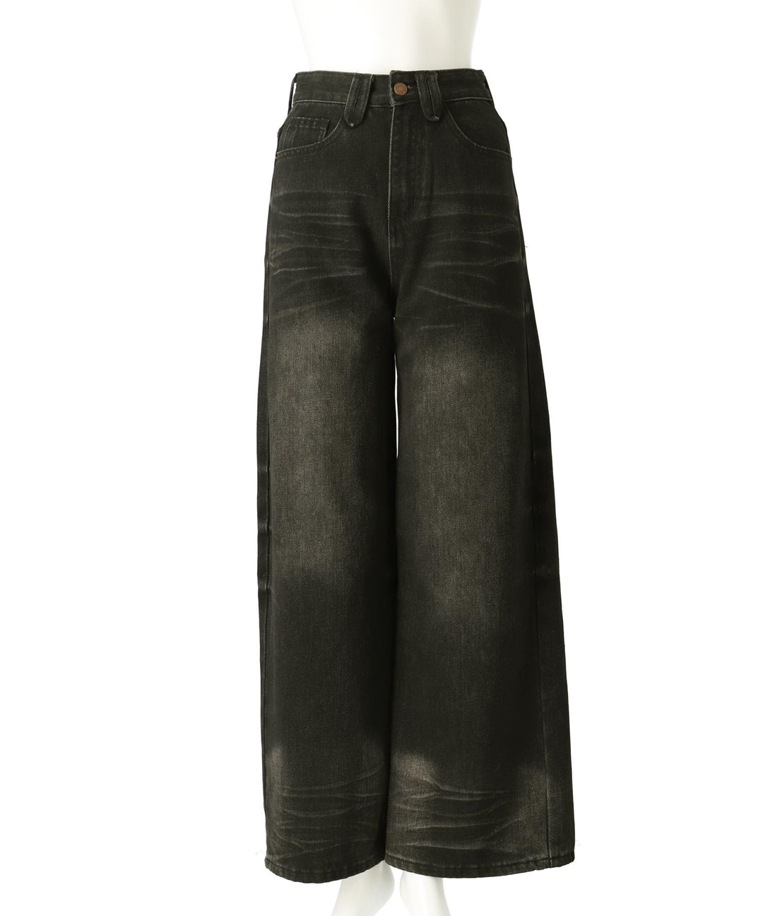 ウォッシュ 加工 シンプル ワイド ストレート デニム パンツ 152-5767