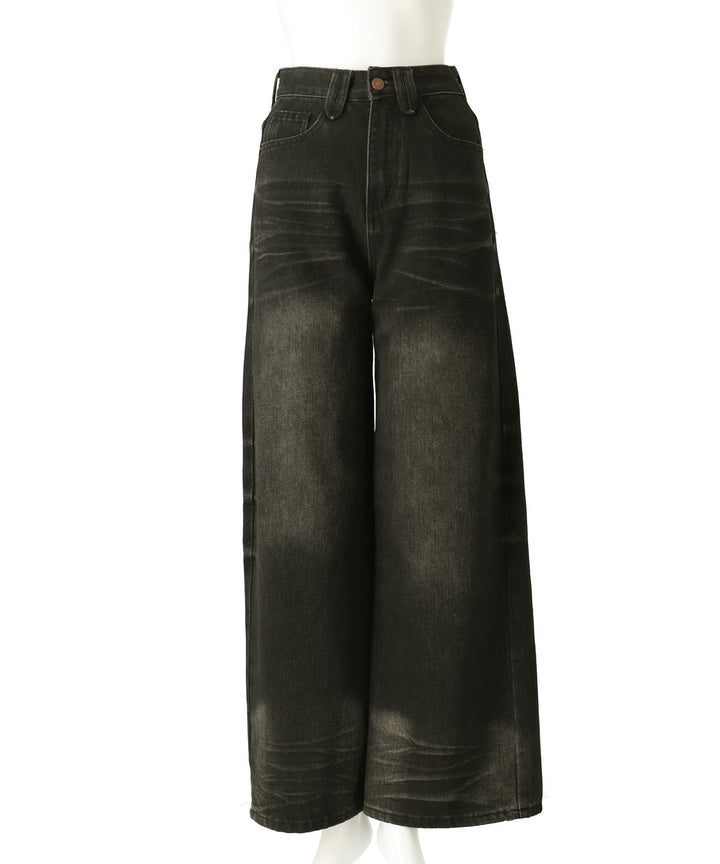 ウォッシュ 加工 シンプル ワイド ストレート デニム パンツ 152-5767