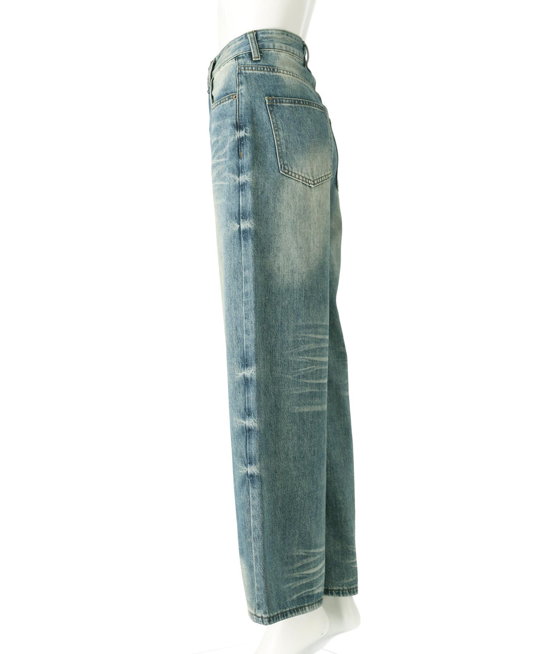 ウォッシュ 加工 シンプル ワイド ストレート デニム パンツ 152-5767