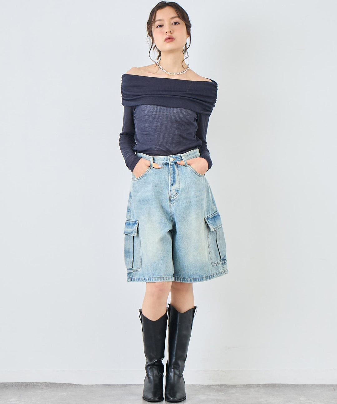 カーゴ ハーフ デニム パンツ 152-5784