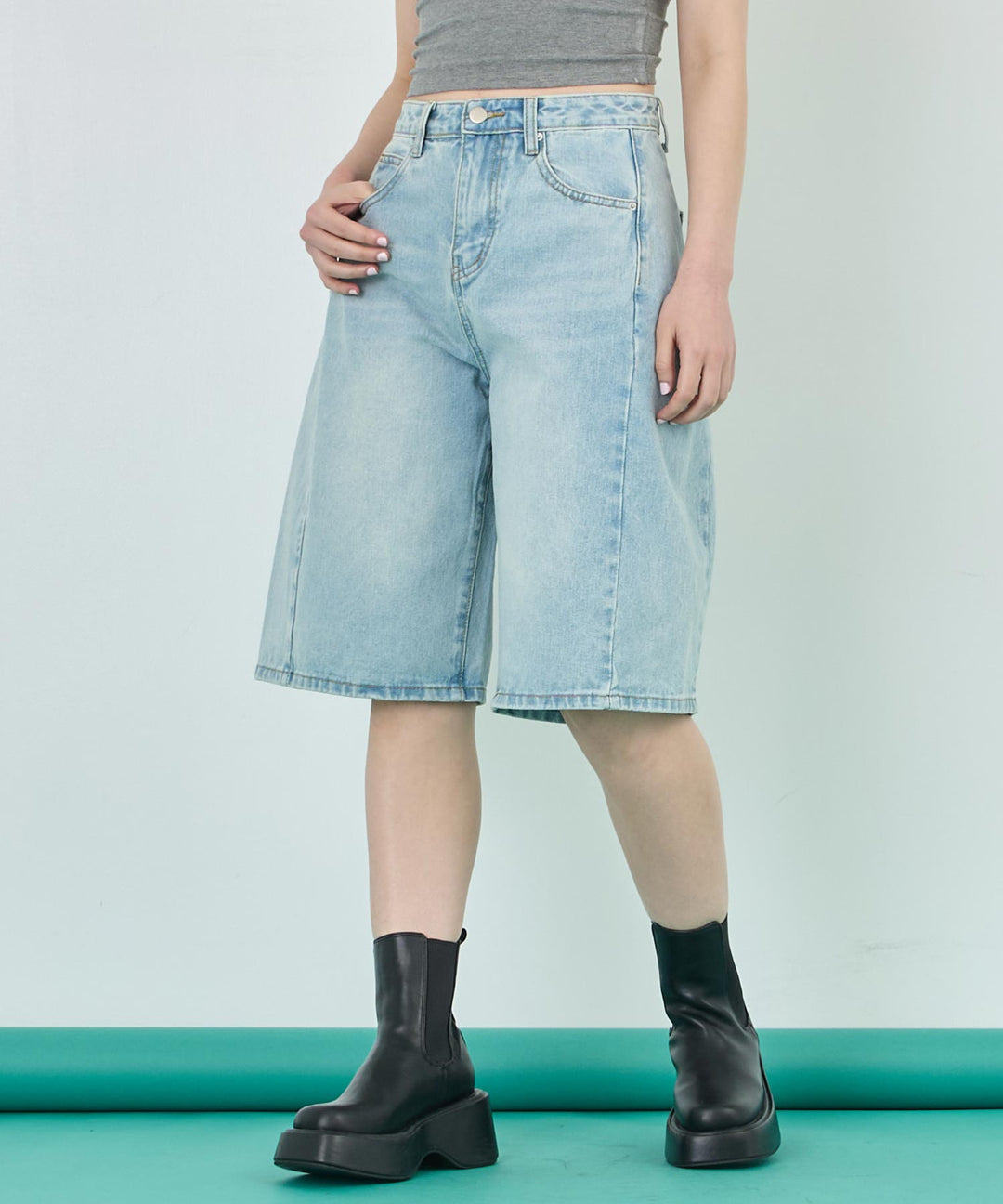 ウォッシュ 加工 ハーフ デニム パンツ 152-5785
