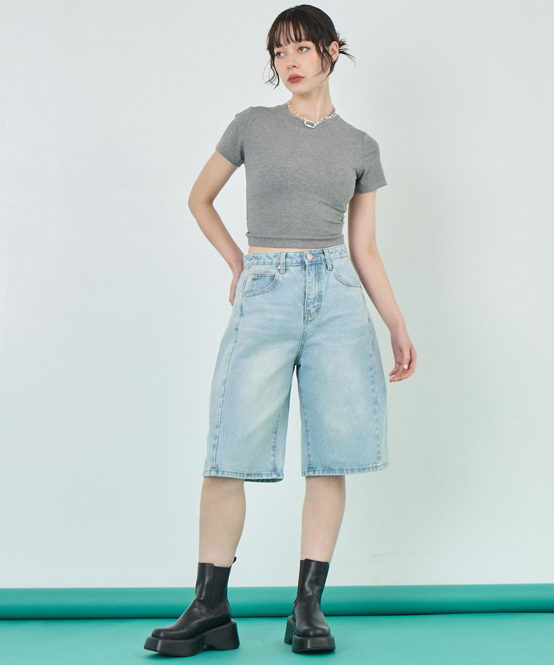 ウォッシュ 加工 ハーフ デニム パンツ 152-5785