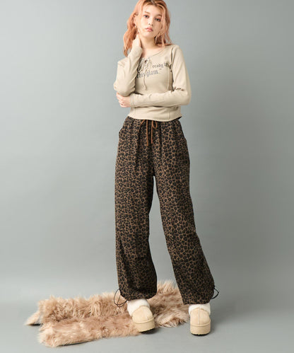 ウエスト ギャザー レオパード プルオン パンツ  152-5919