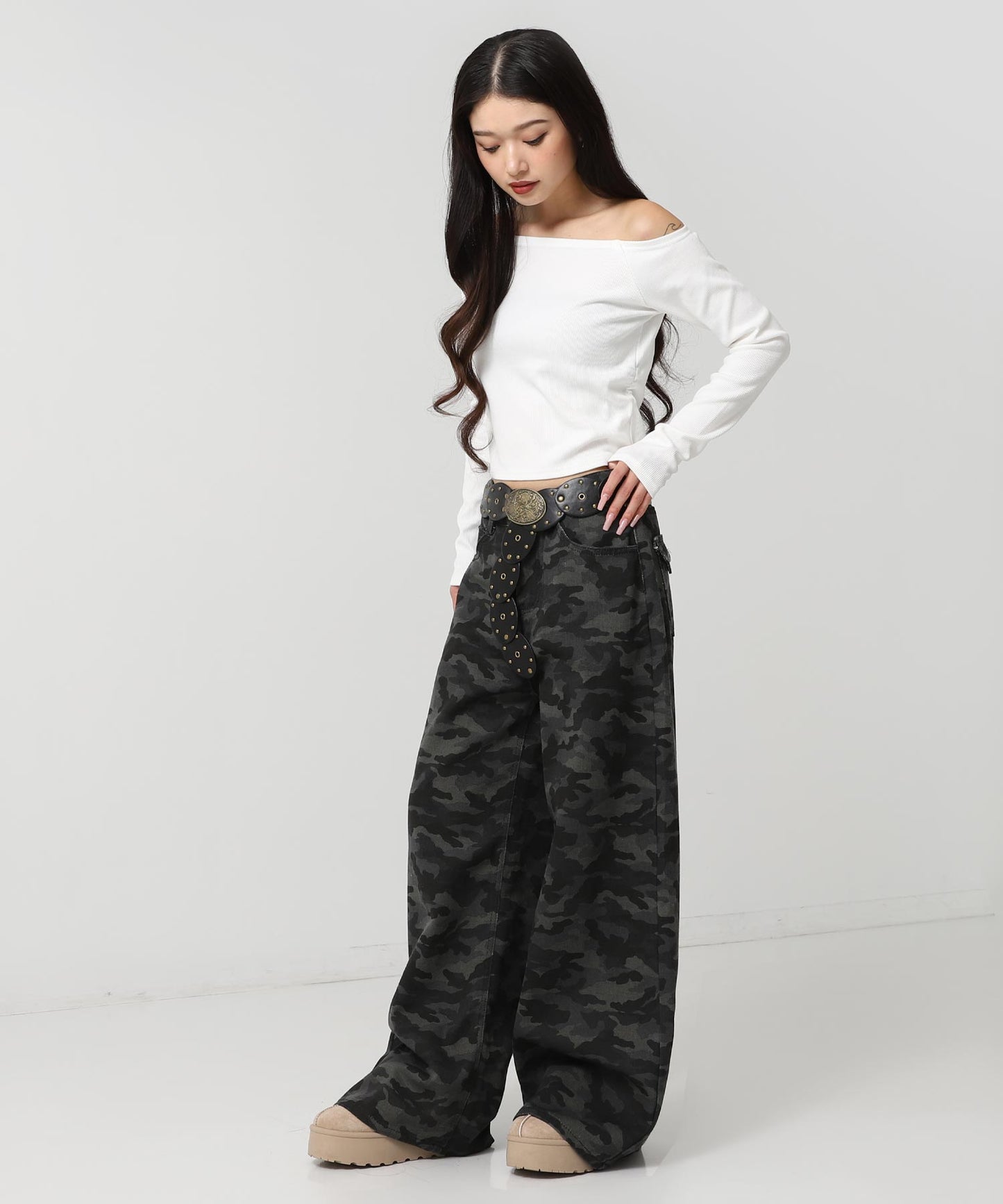 カモフラージュ ワイド レッグ デニム パンツ 152-5927