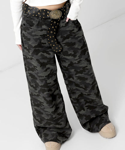 カモフラージュ ワイド レッグ デニム パンツ 152-5927