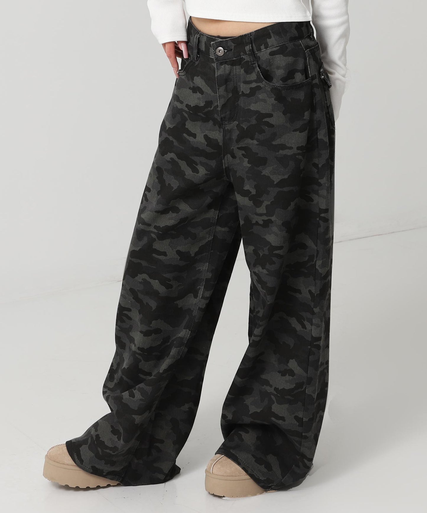 カモフラージュ ワイド レッグ デニム パンツ 152-5927