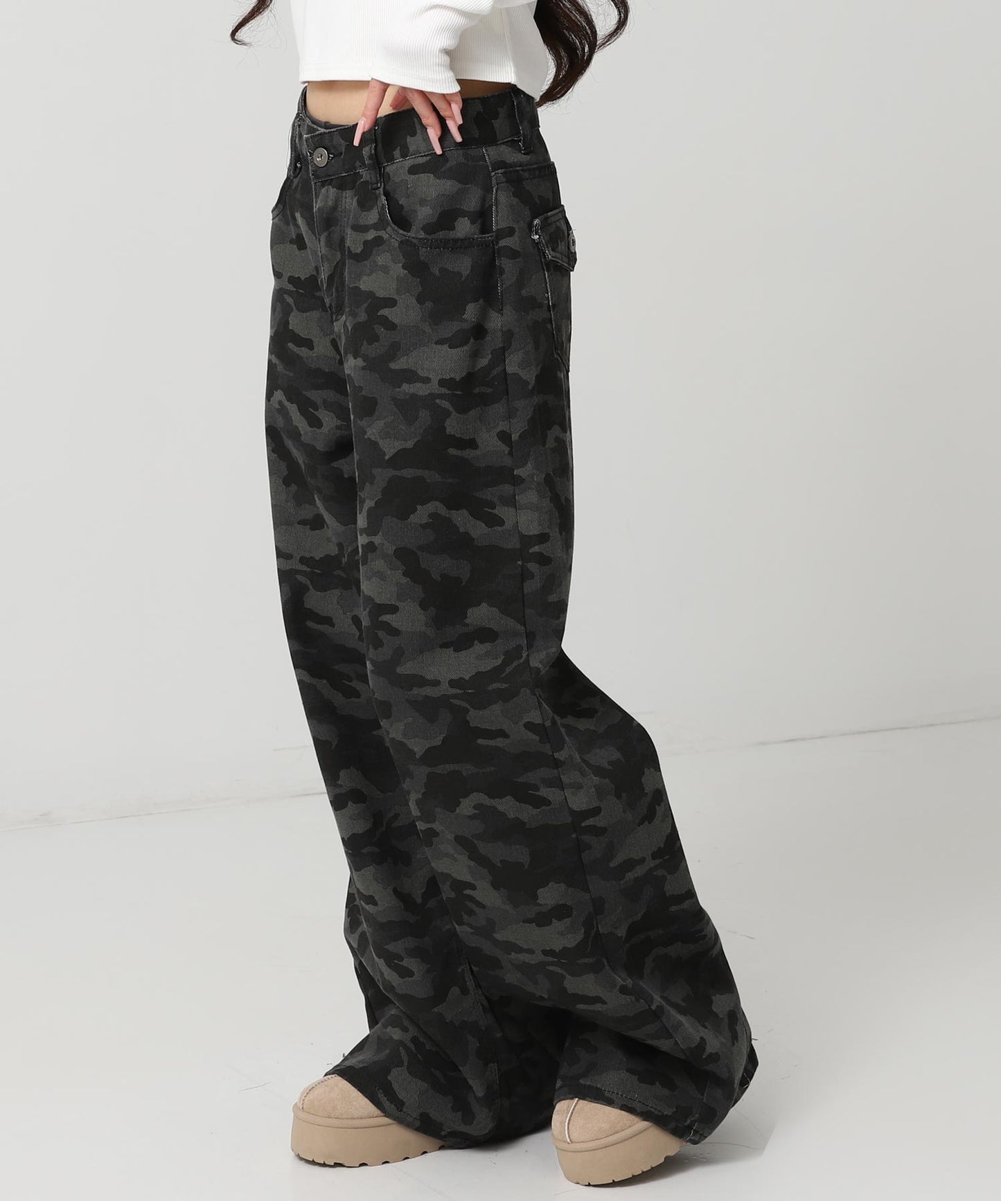 カモフラージュ ワイド レッグ デニム パンツ 152-5927