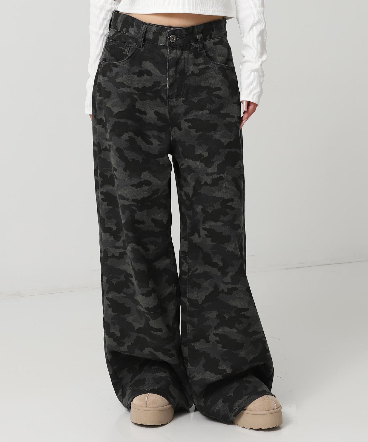カモフラージュ ワイド レッグ デニム パンツ 152-5927