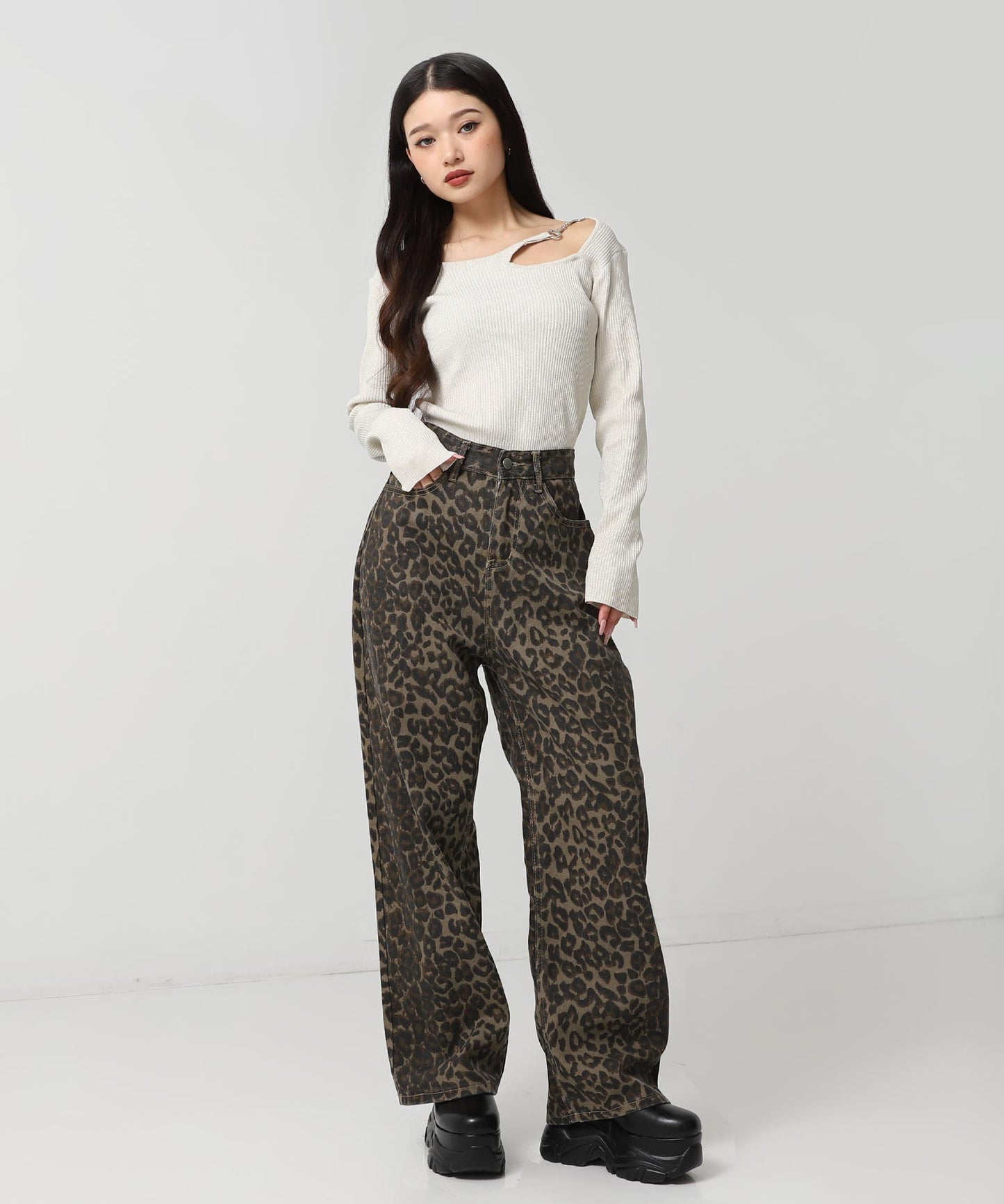 レオパード ストレート デニム パンツ 152-5928