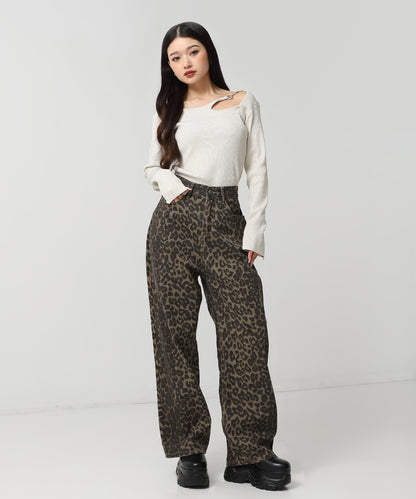 レオパード ストレート デニム パンツ 152-5928