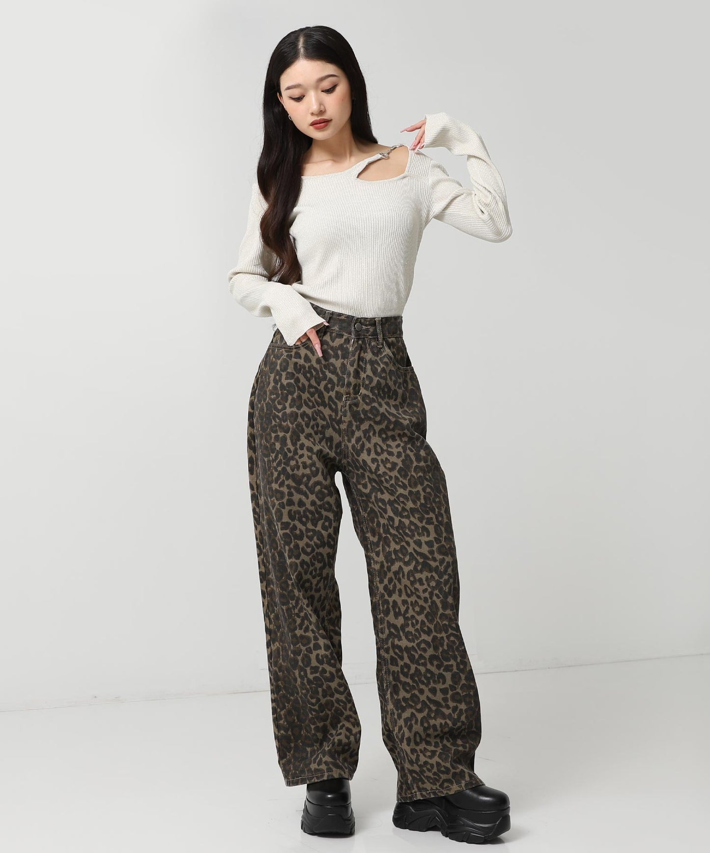 レオパード ストレート デニム パンツ 152-5928