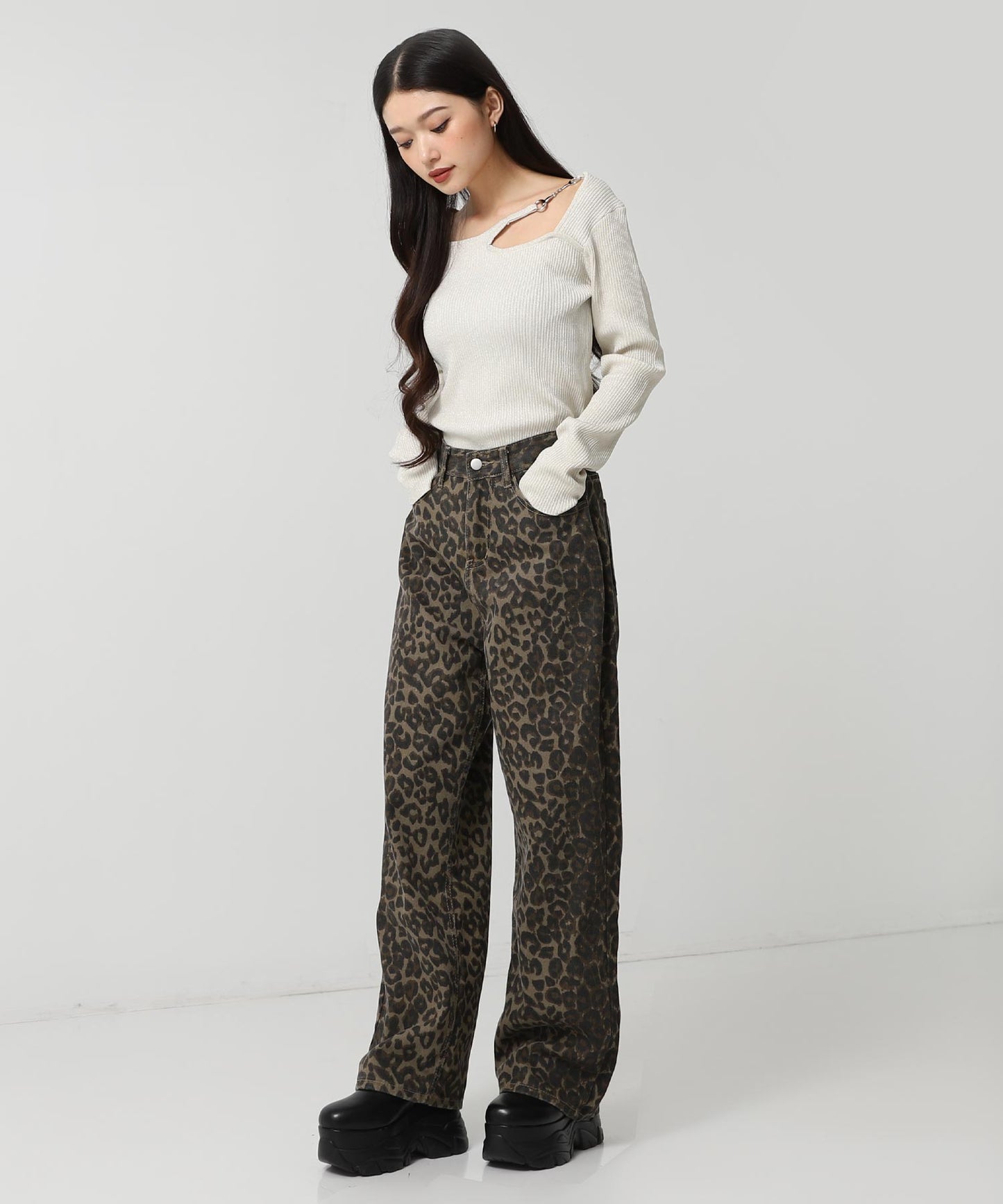 レオパード ストレート デニム パンツ 152-5928