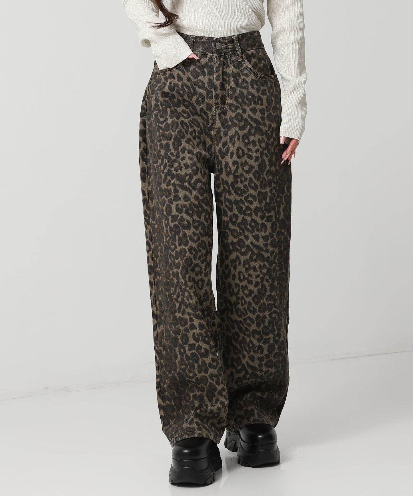レオパード ストレート デニム パンツ 152-5928